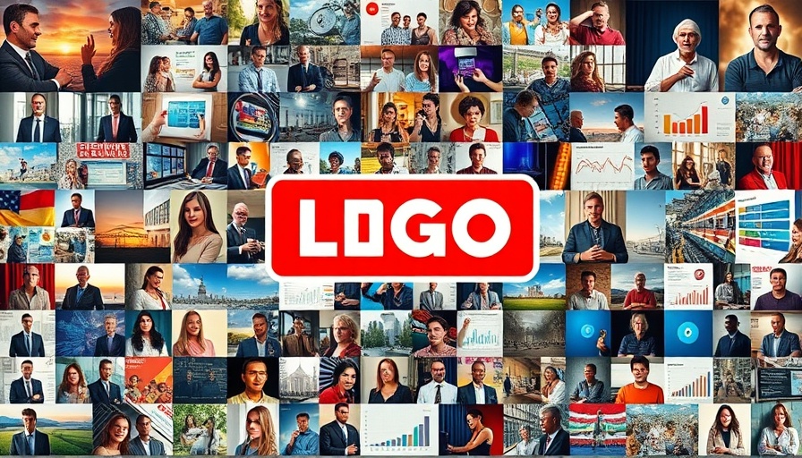 Collage of images with diverse subjects and prominent red logo, agentic AI theme.