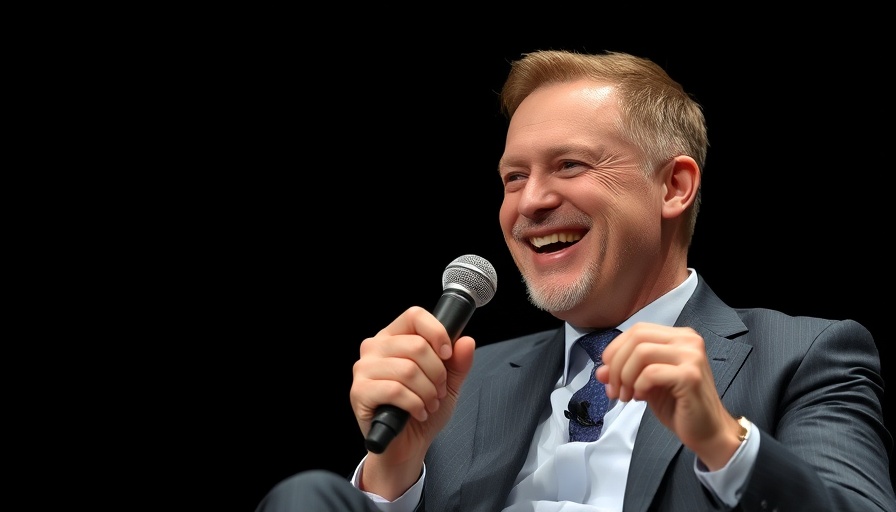 Smiling man in suit discussing agentic AI, photorealistic lifelike image.