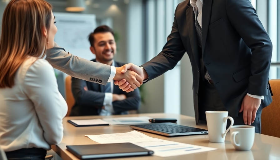 Agentic AI banking concept with business professionals shaking hands.