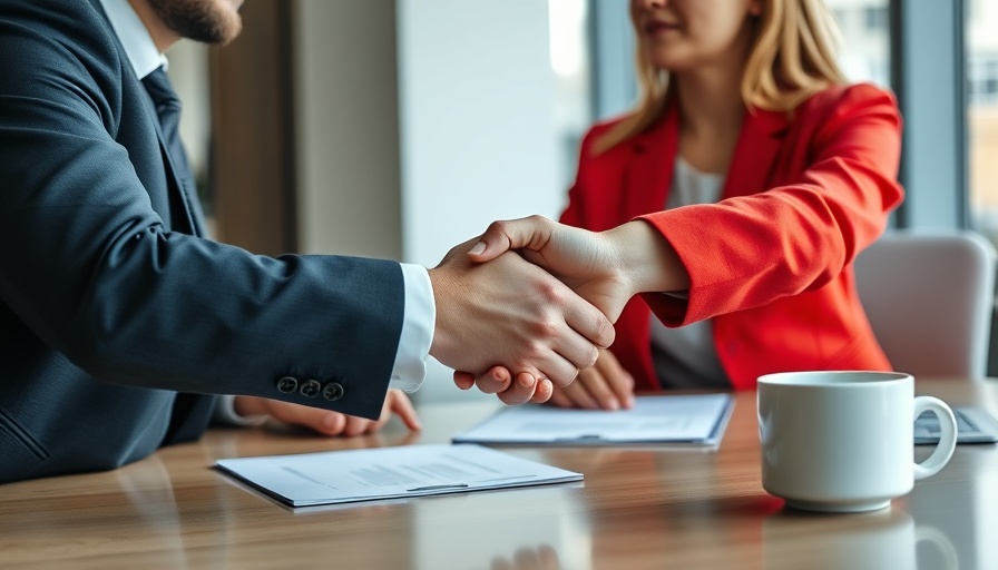 Professional handshake in office meeting, agentic AI concept.