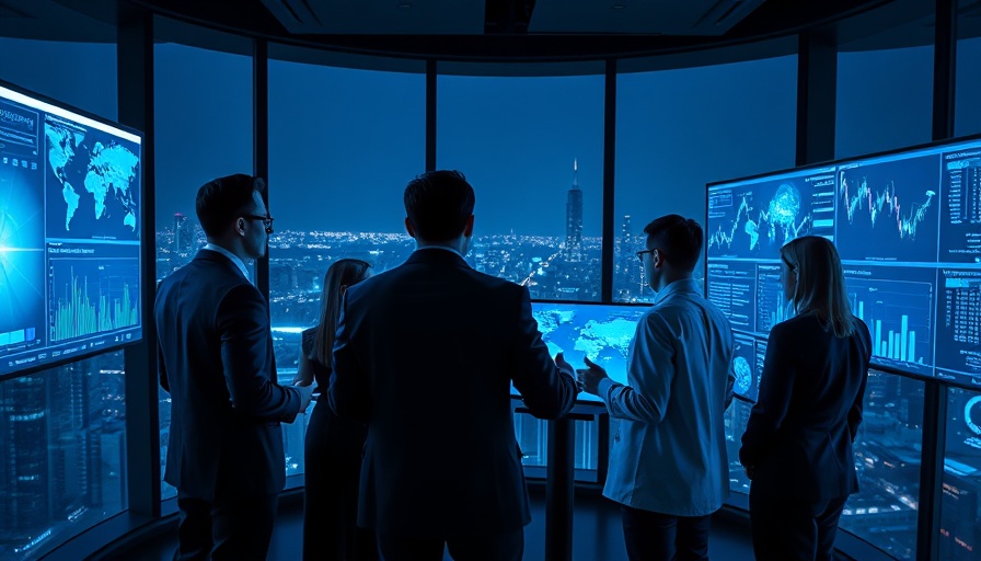 Accenture investment team analyzing data on futuristic screens.