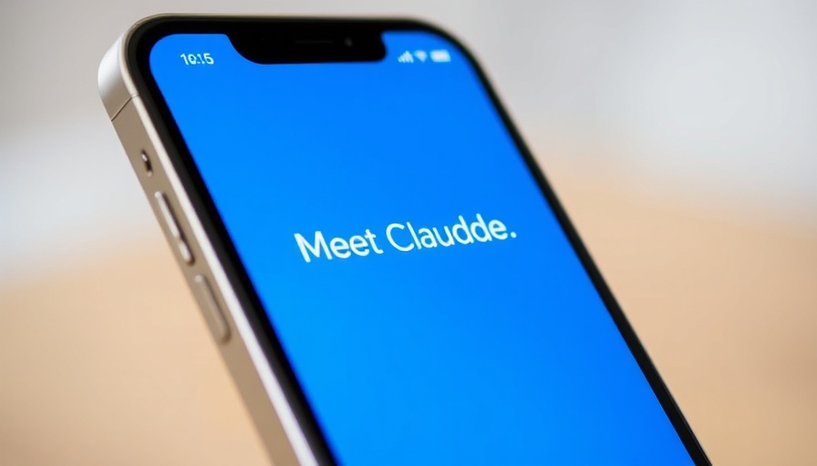 Smartphone showing Claude AI app interface on blue background.