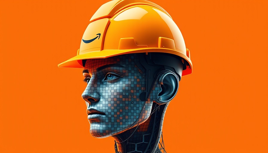 Futuristic Amazon reasoning model in digital art style with orange backdrop.