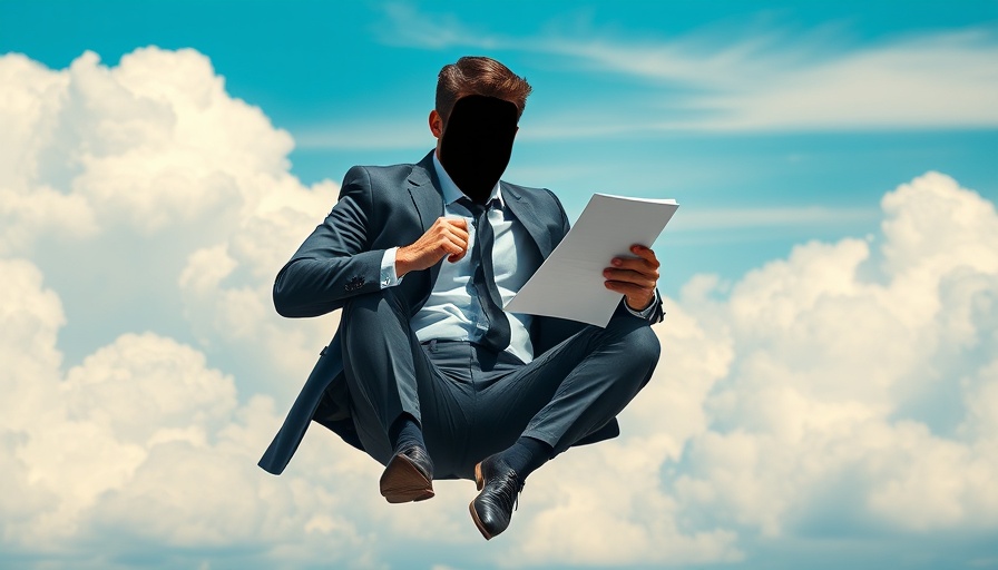 Floating businessman holding paper in the clouds, agentic ai concept.