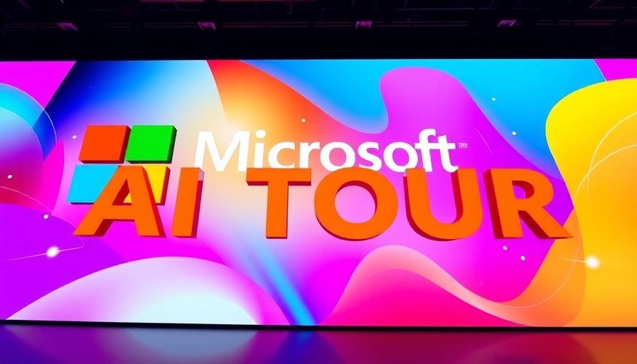Microsoft AI Tour display with colorful abstract theme.