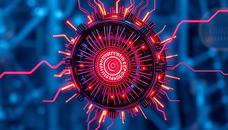 Futuristic quantum computing core with glowing energy in a lab setting.