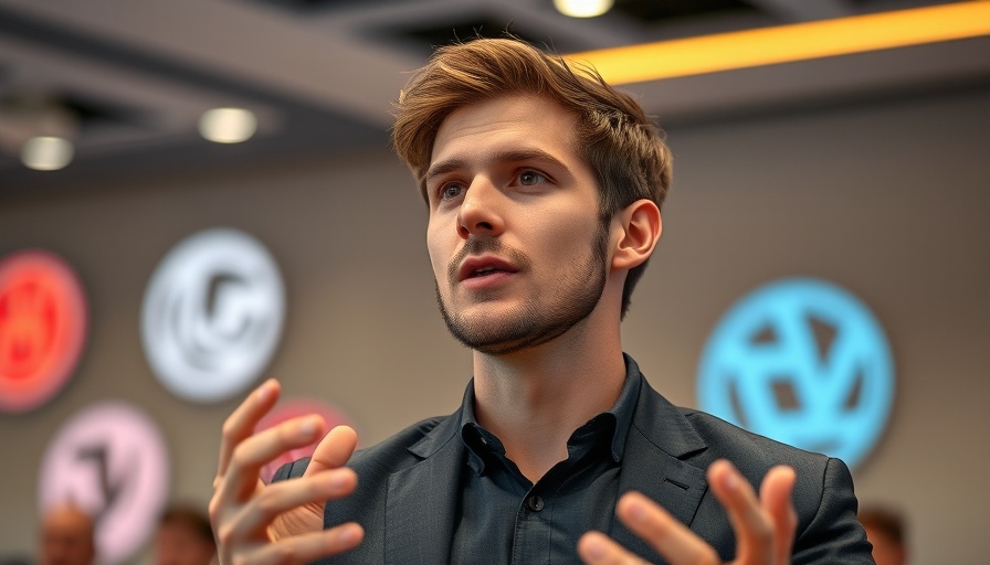 Young man speaking at a conference about AI agents