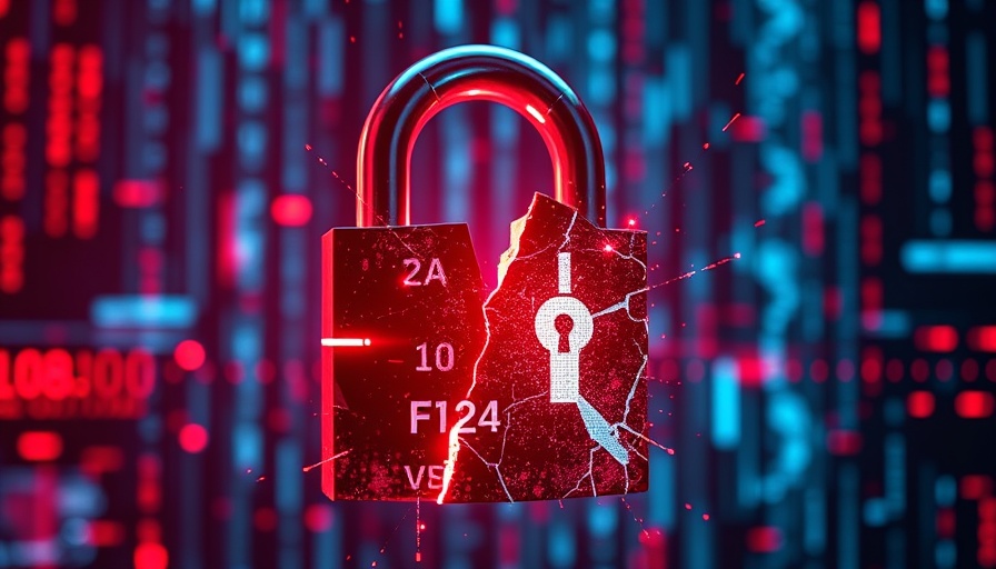 Cybersecurity breach symbolized by shattered digital padlock.