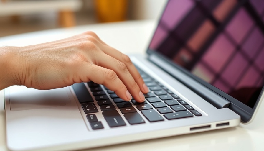 Hand interacting with laptop keyboard, symbolizing online influence.