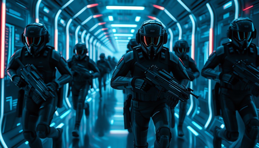 Agentic AI military planning depicted through futuristic soldiers in digital corridor.