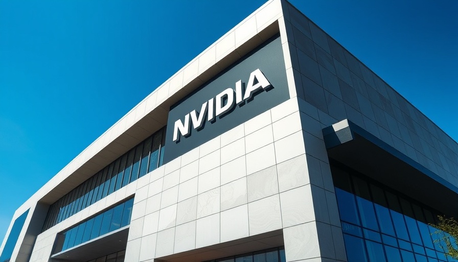 NVIDIA building showcasing sleek design and logo under clear sky, AI Agents.