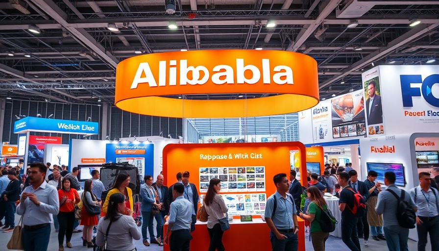 Alibaba AI investment booth at tech exhibition.