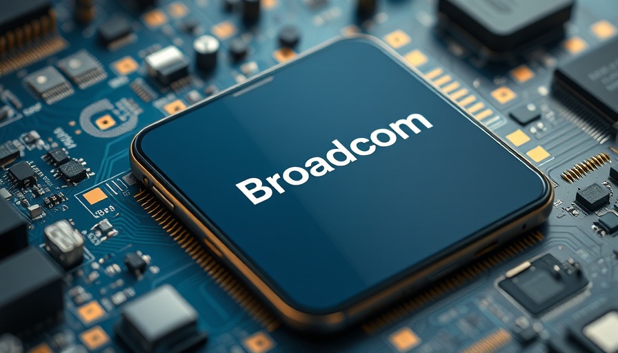 Broadcom logo with circuit board, representing AI revenue growth.