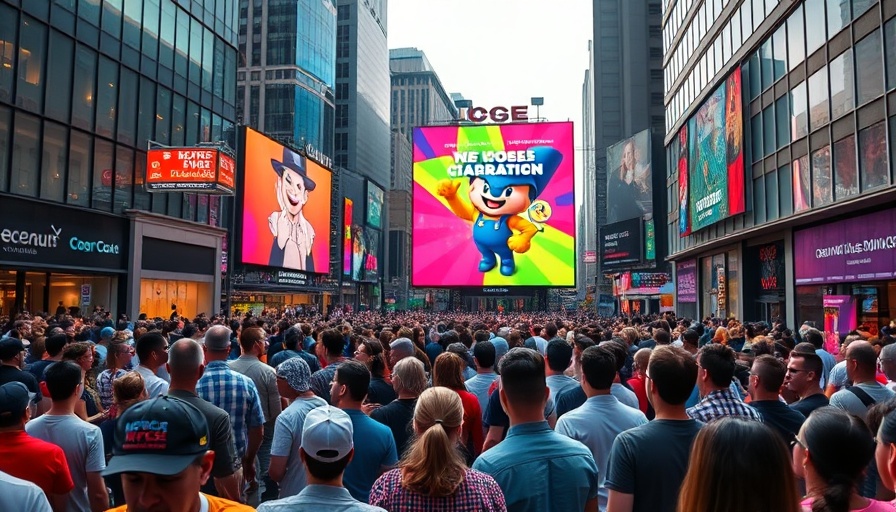 Alibaba downgrade to sell: bustling street scene with digital advertisements.