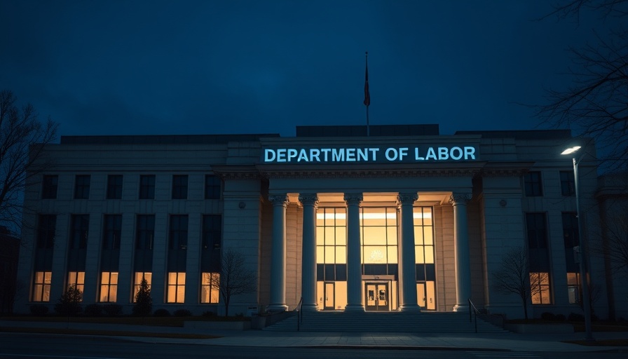 Department of Labor building at dusk, related to investigation into Scale AI labor practices.