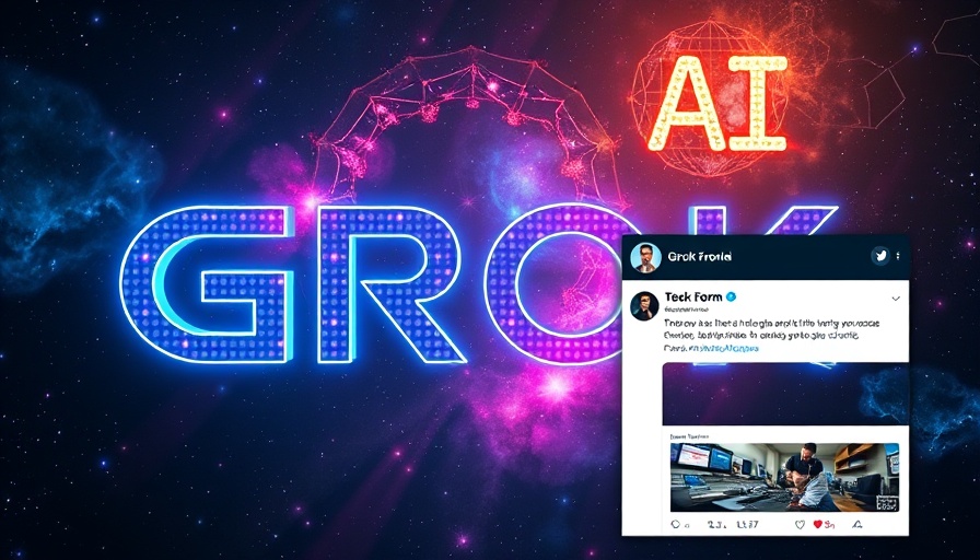 Grok 3 AI Chatbot announcement with space-themed text and Twitter posts.