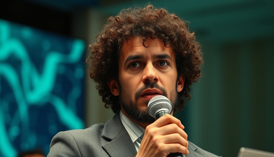 Agentic AI conference speaker holding microphone in discussion.