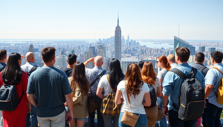 Group observing city skyline from observation deck, agentic ai