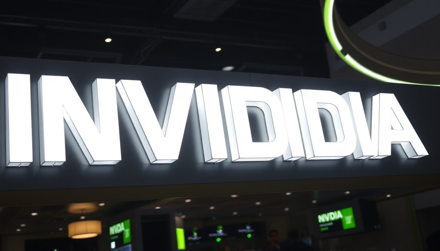 Futuristic NVIDIA display at tech event, market volatility trading AI stocks.