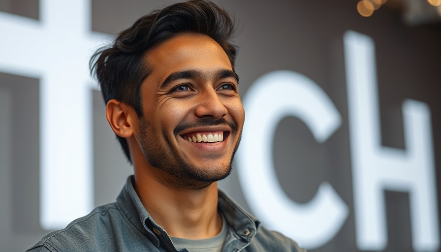 Microsoft AI expert smiling in front of tech logo.