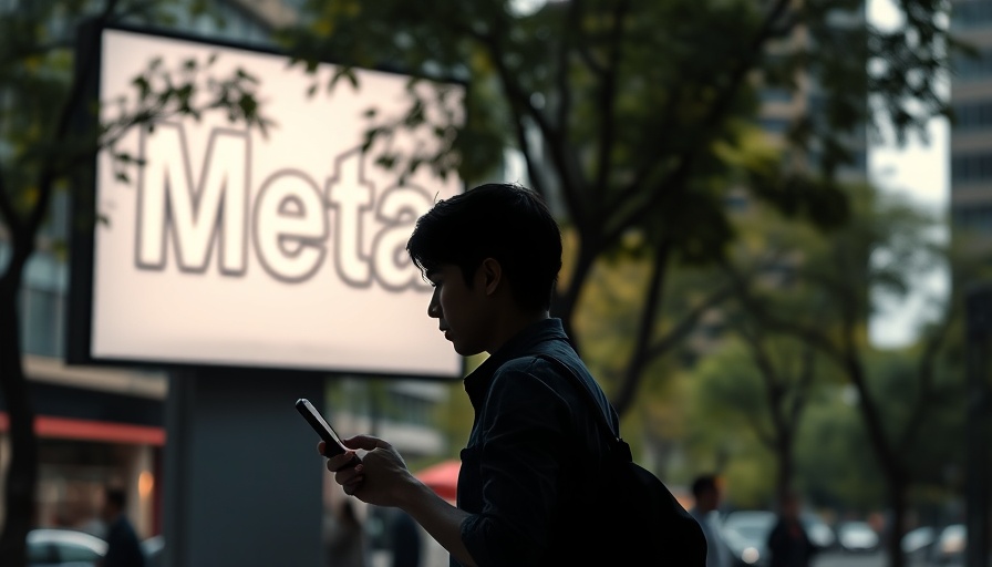 Person using smartphone in front of Meta sign, depicting voice-controlled AI agents