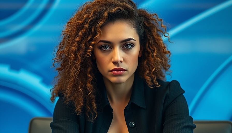 Agentic AI concept depicted by serious woman against abstract background.
