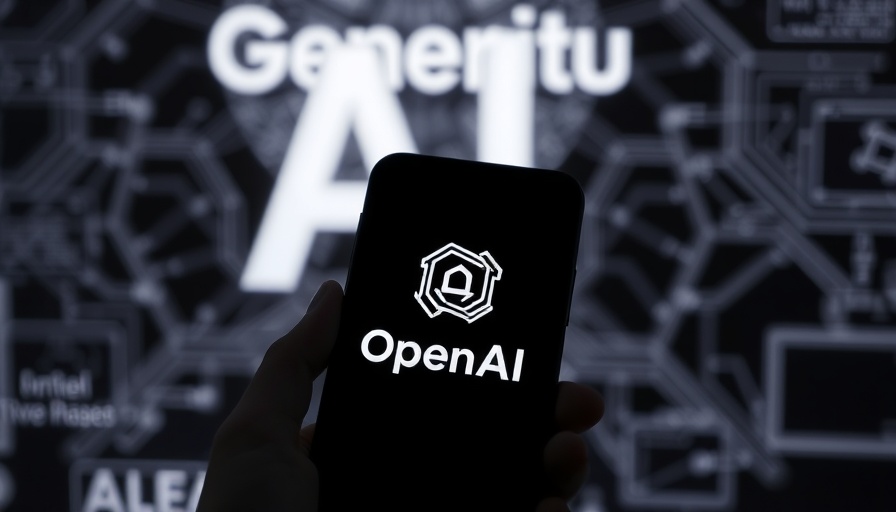 OpenAI logo on smartphone with generative AI text background.