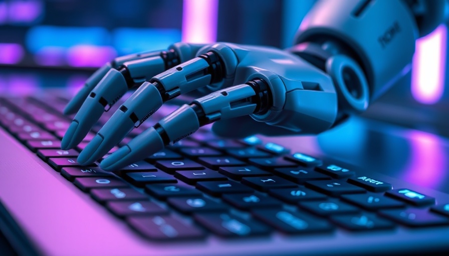 Futuristic robotic hand typing on a keyboard, illustrating AI agents in action.