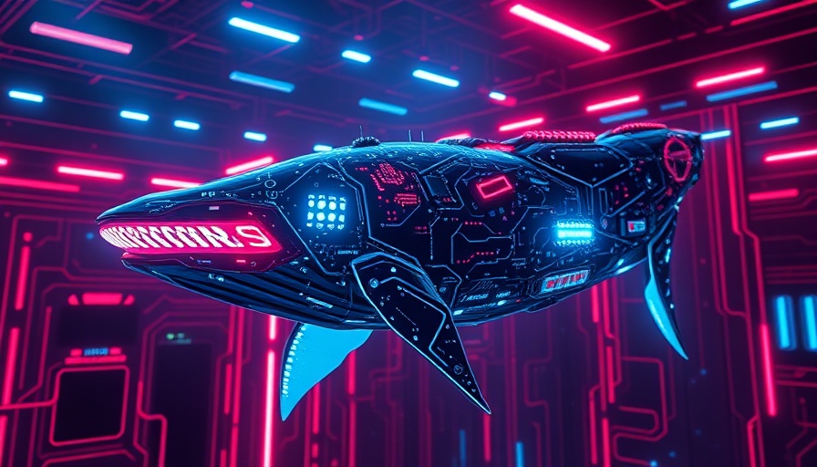 Futuristic cybernetic whale representing DeepSeek AI malware campaign.