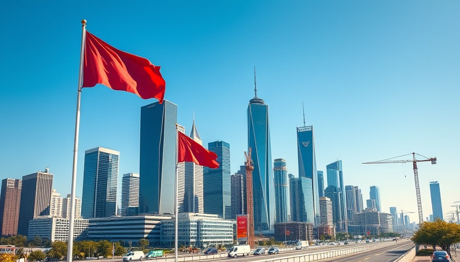 Urban skyline with flags, depicting AI in Education development.