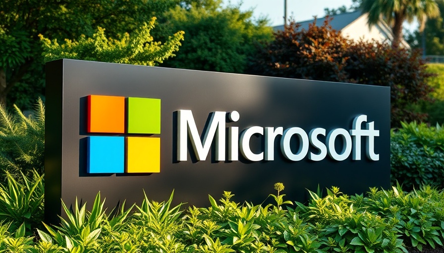 Modern Microsoft sign surrounded by greenery, promoting Microsoft AI.