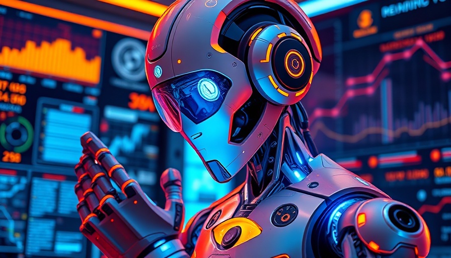 Futuristic robotic AI assistant analyzing digital interfaces