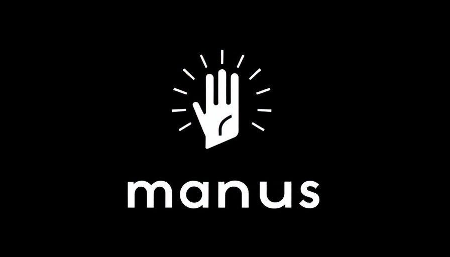 Minimalistic logo of hand and 'manus' text on black background.