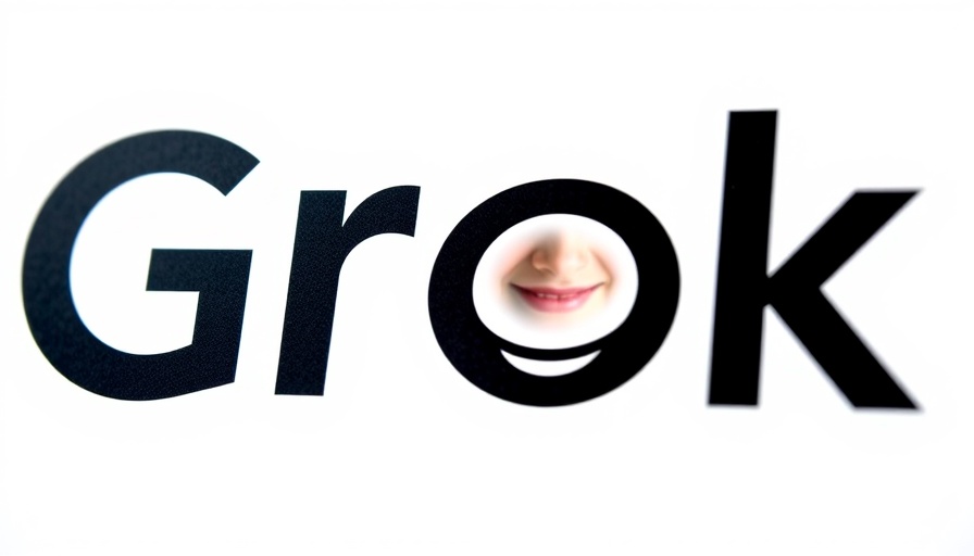Grok logo with blurred smiling face, modern design.