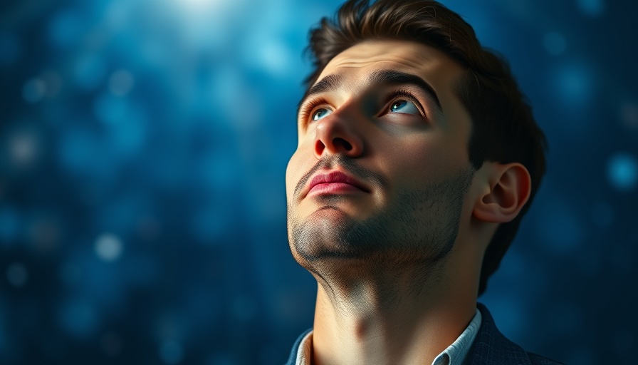 Thoughtful man against a blue backdrop, appearing contemplative.