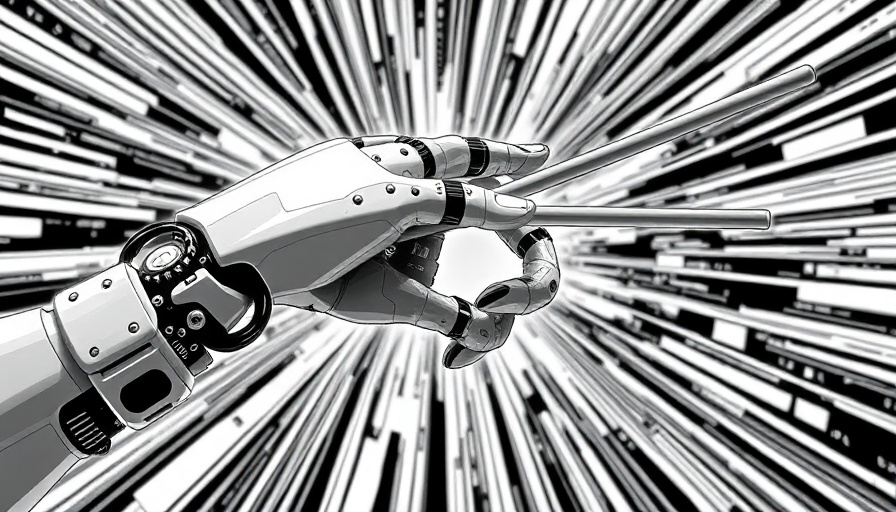 Intricate robot hand conducting against digital backdrop, agentic AI concept.