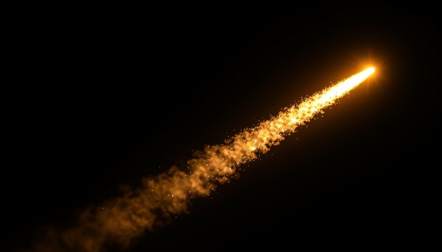 Bright meteor streaking through night sky with smoky trail.