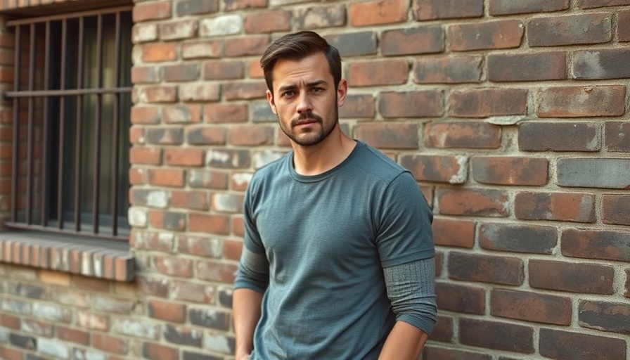 Casual man posing near brick wall, generative AI child safety risks backdrop.