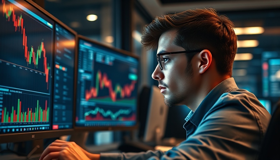Analyzing AI stocks trending on Wall Street with multiple screens in office.