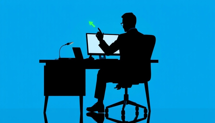 AI agents concept with silhouette at desk and digital arrows.