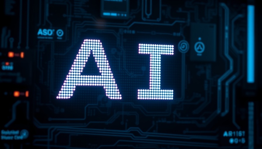 Futuristic AI text glowing on a digital screen, dark tech background.