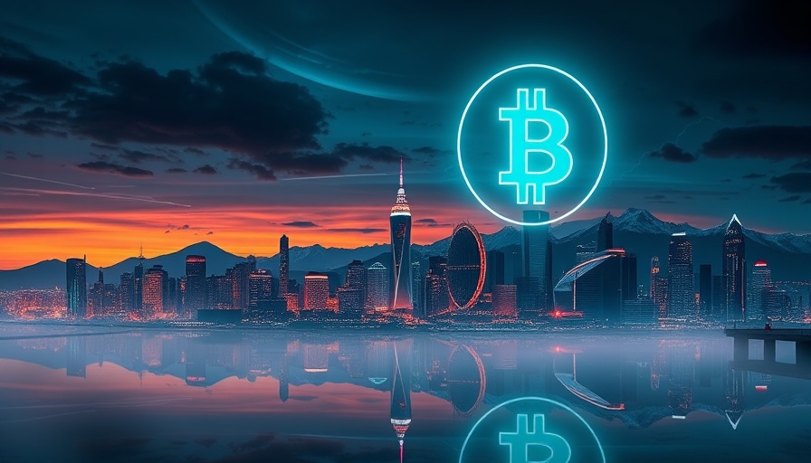 Rexas Finance futuristic cityscape with bright crypto symbol.