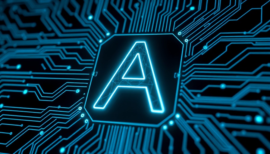 Futuristic AI circuitry with a glowing letter A symbol.