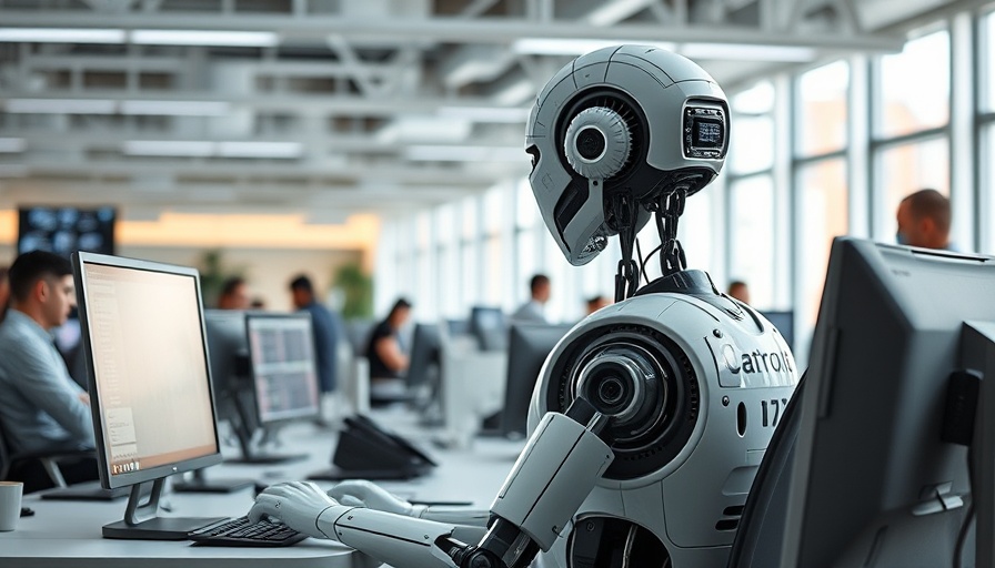 Agentic AI robot working in modern office setting.
