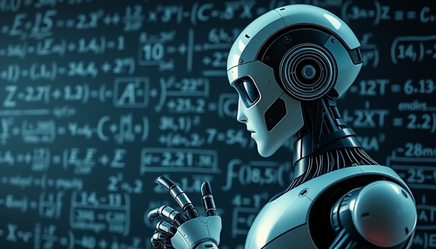 AI search tool accuracy depicted with robot analyzing equations on chalkboard.