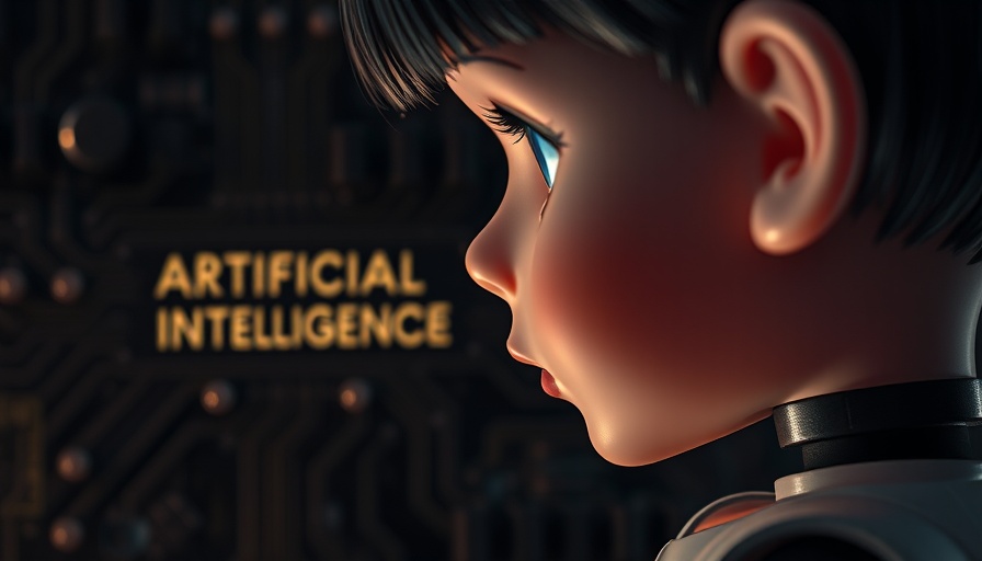 Artificial intelligence concept with futuristic doll and circuit background.