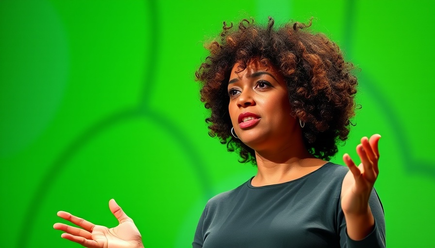 Curly-haired woman discussing privacy risks AI agents on stage.