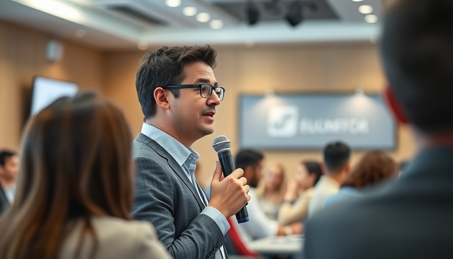 Casual speaker discussing OpenAI creative writing AI model at a conference.