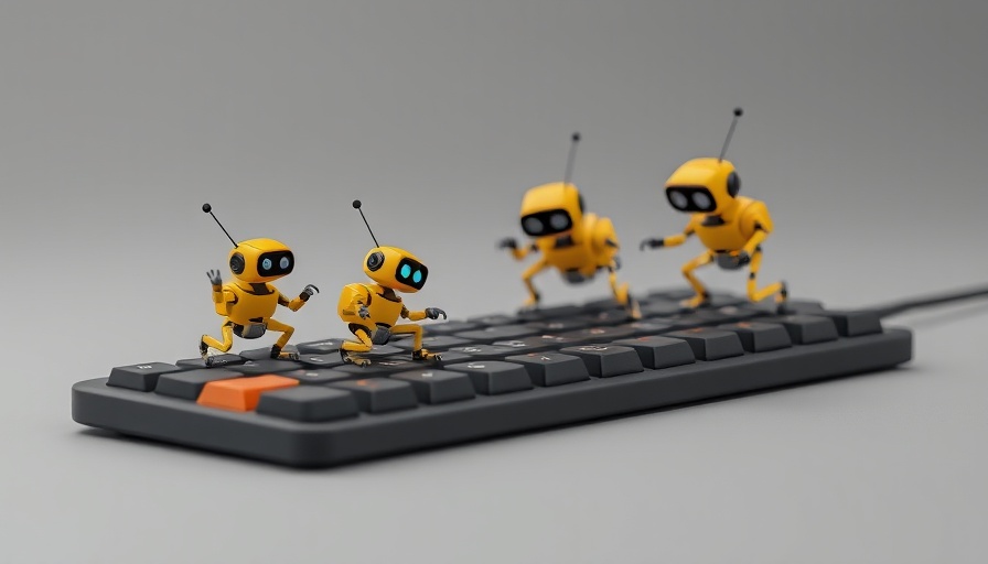 Tiny robots exploring keyboard showcasing AI agent capabilities.