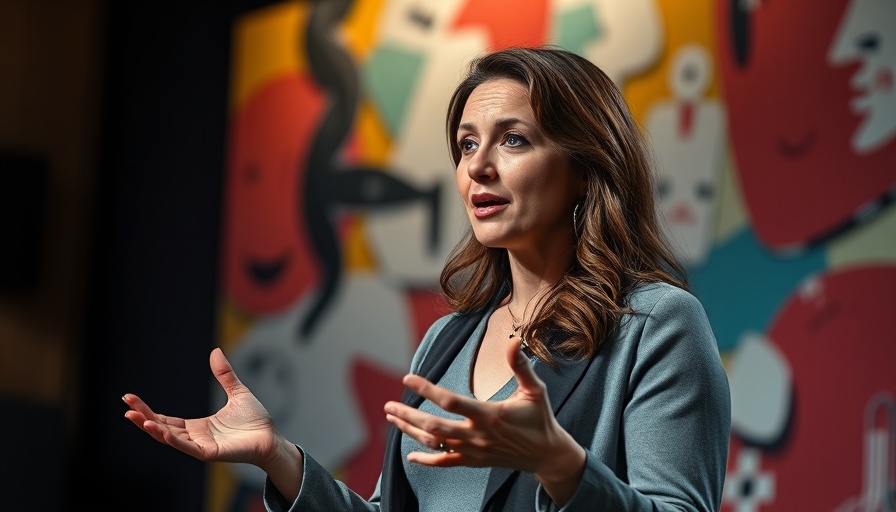 Confident woman discussing privacy risks of AI agents on stage.